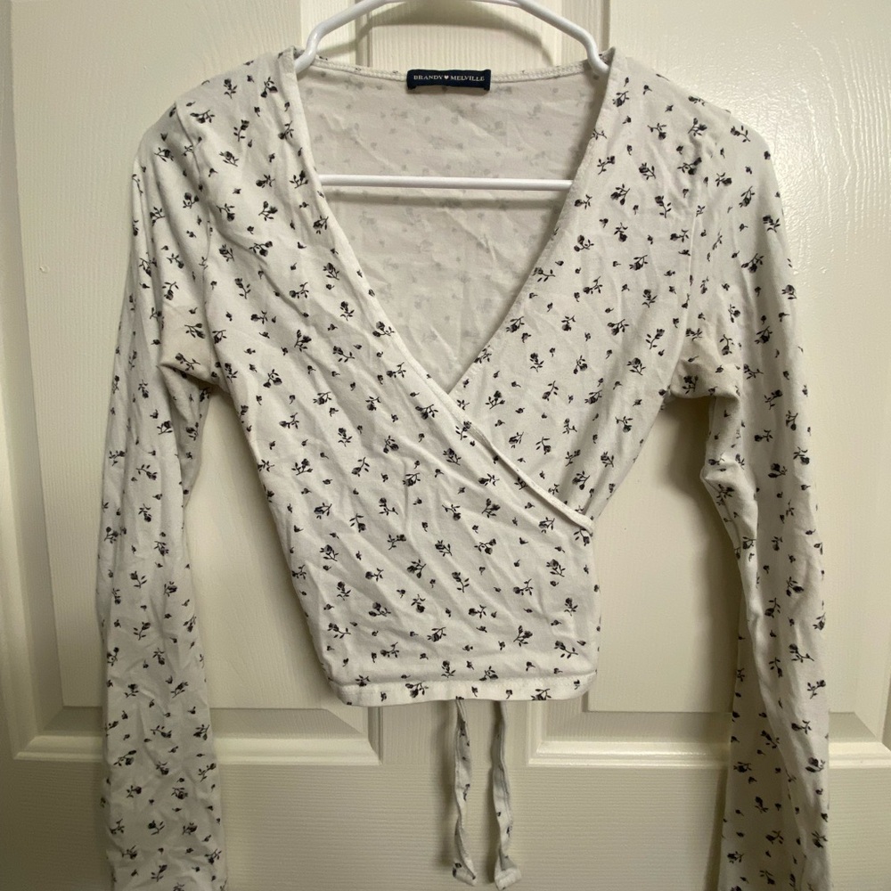 Brandy Melville Floral Wrap Blouse - White